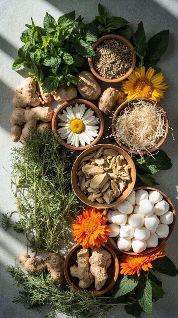 Officinal herbs, flowers and natural ingredients of the herbal pack